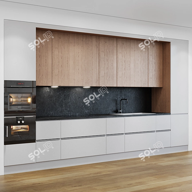 Contemporary White Wood Kitchen 3D model image 1