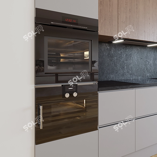 Contemporary White Wood Kitchen 3D model image 3