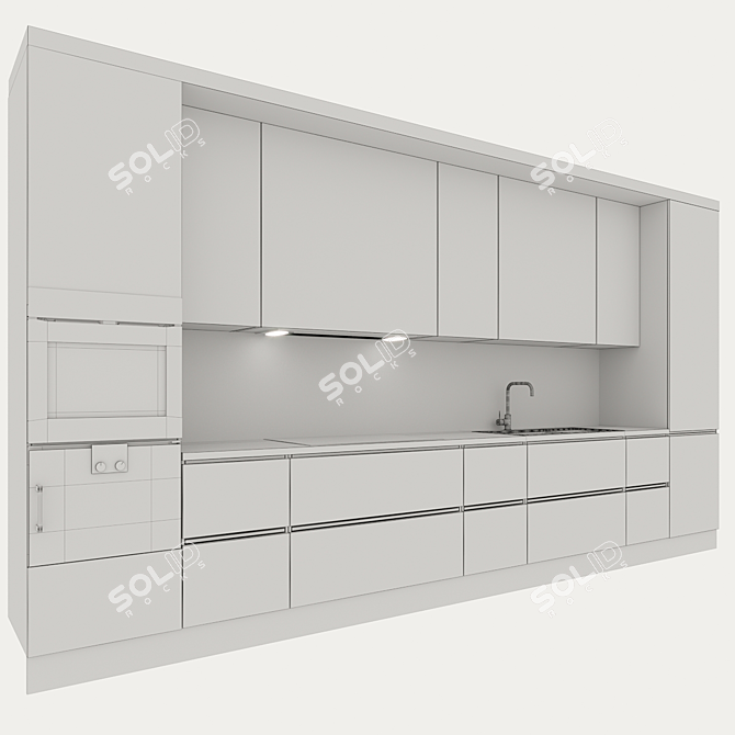 Contemporary White Wood Kitchen 3D model image 4