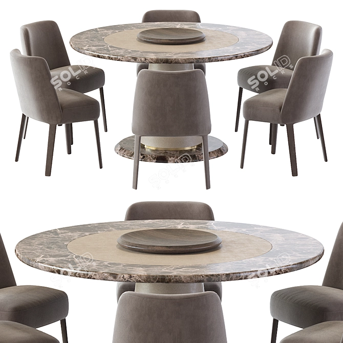 Febo Chair & Brown Marble Round Dining Table 3D model image 2