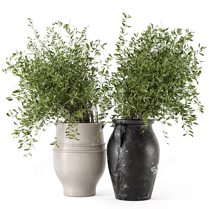 Rustic Outdoor Plants in Concrete Pot 3D model image 5