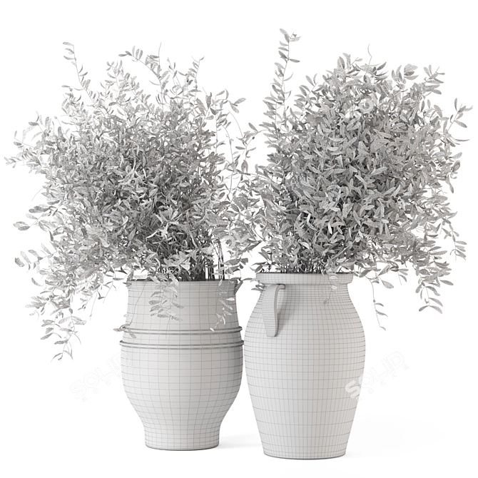 Rustic Outdoor Plants in Concrete Pot 3D model image 6