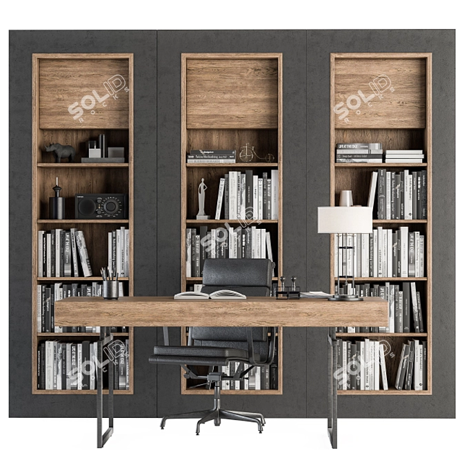 Executive Office Desk with Built-in Library 3D model image 6