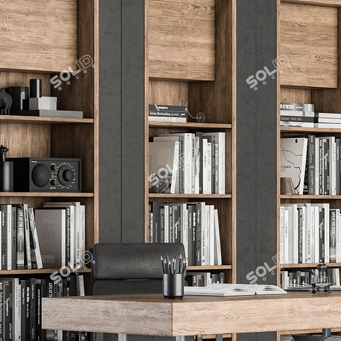 Executive Office Desk with Built-in Library 3D model image 10