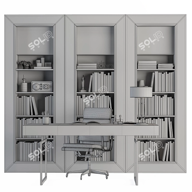 Executive Office Desk with Built-in Library 3D model image 11
