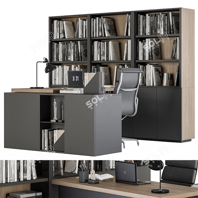 Executive Office Desk with Built-in Library 3D model image 13