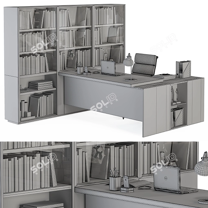 Executive Office Desk with Built-in Library 3D model image 17