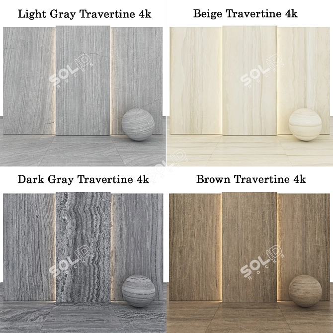 Travertine Collection: Dark, Light, Beige and Brown 3D model image 2