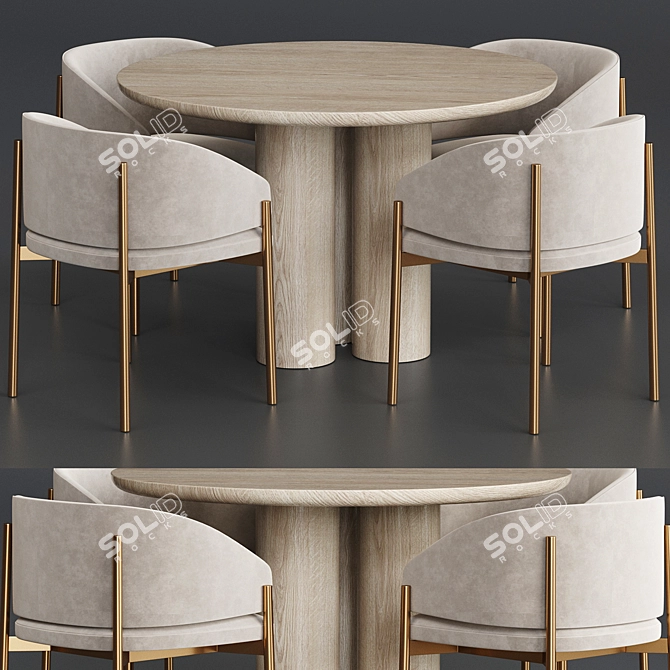 Frank Anya Travertine Dining Table: Elegant French-inspired design for stylish dining 3D model image 1