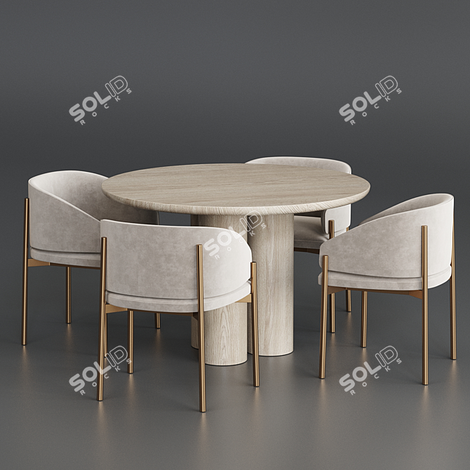 Frank Anya Travertine Dining Table: Elegant French-inspired design for stylish dining 3D model image 2