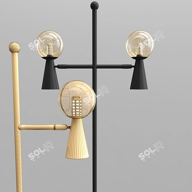 Elegant Cone & Ball Shade Floor Lamp 3D model image 2