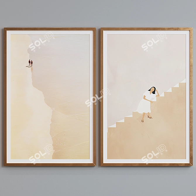 Modern Frame Set: 2 Minimalist Frames with 5 Material Options 3D model image 3