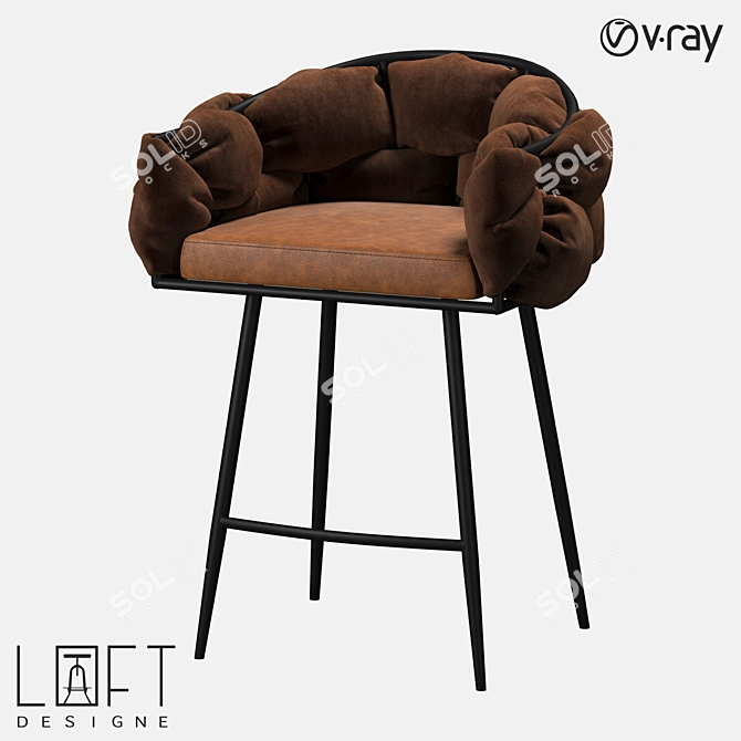 Industrial Style Metal Bar Stool with Eco-Leather and Fabric Seat 3D model image 1