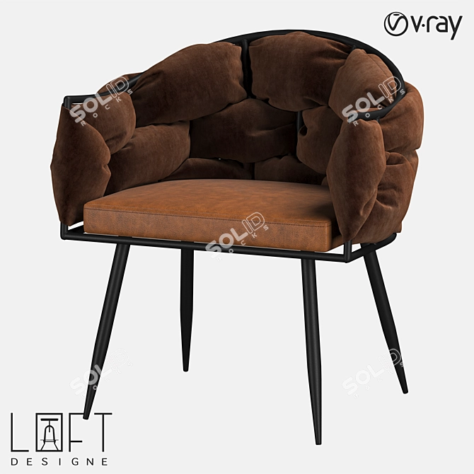 Modern Metal Chair with Eco-Leather and Fabric Upholstery 3D model image 1