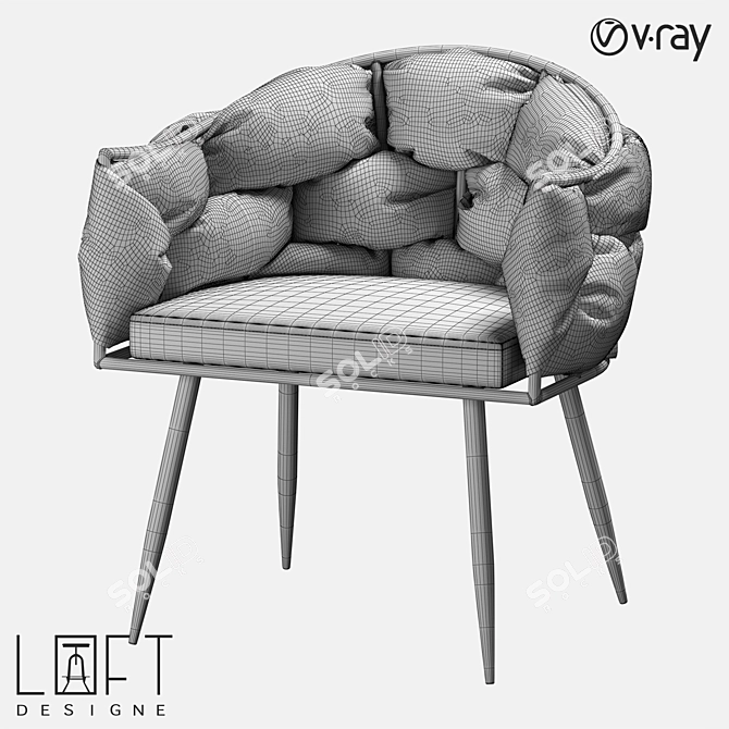 Modern Metal Chair with Eco-Leather and Fabric Upholstery 3D model image 2