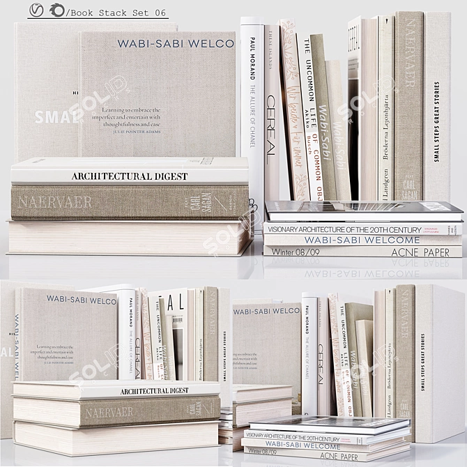 Vintage Book Stack Set 3D model image 1