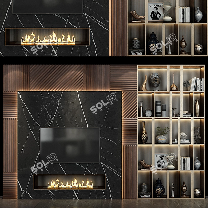 Modern TV wall set 257 3D model image 1