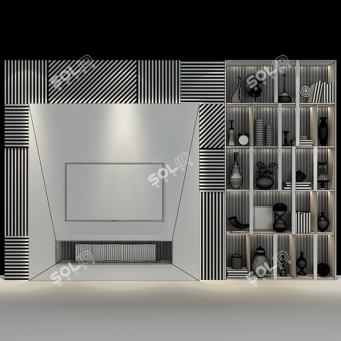 Modern TV wall set 257 3D model image 2