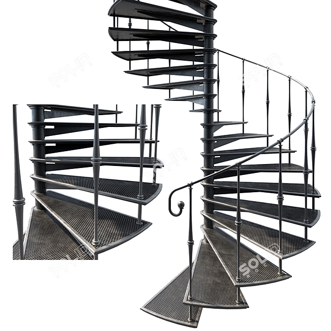 Sleek Metal Spiral Staircase 3D model image 2