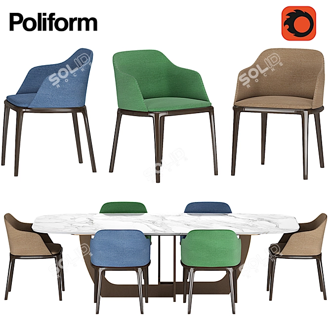 Elegant Solid Wood Dining Chair - Poliform Grace 3D model image 1