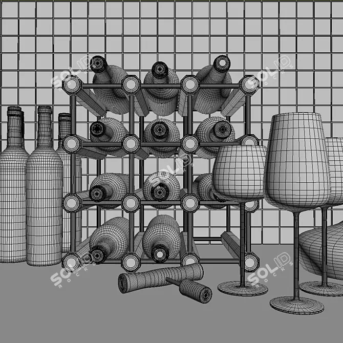 Elegant Wine Set: Bottles, Glasses, Decanter & Rack 3D model image 2