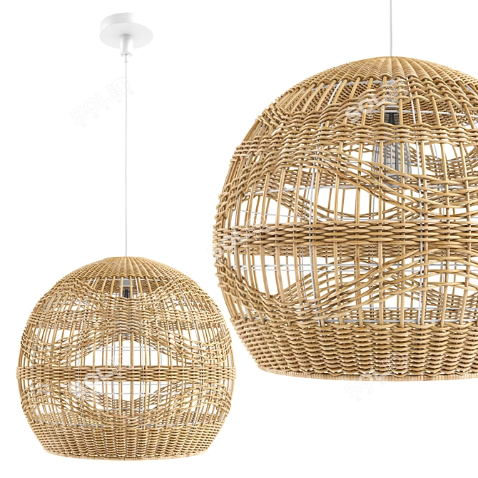 Boho Chic Rattan Pendant Light 3D model image 1