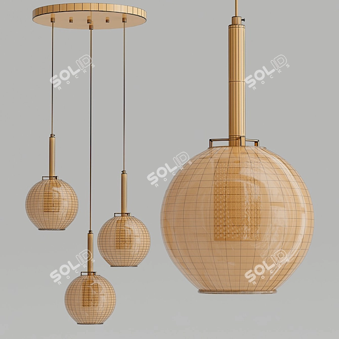 Gold Sphere Pendant Lamp 3D model image 2