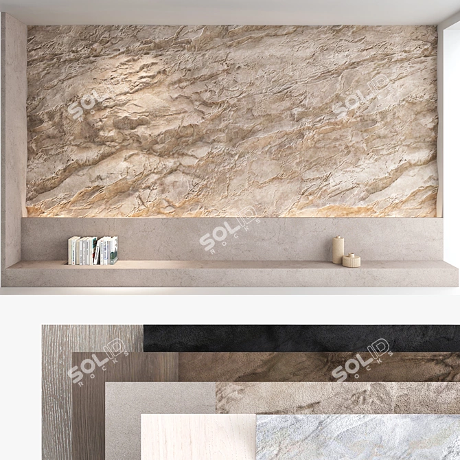 Title: Decorative Stone & Wood Wall Panel Set 3D model image 1