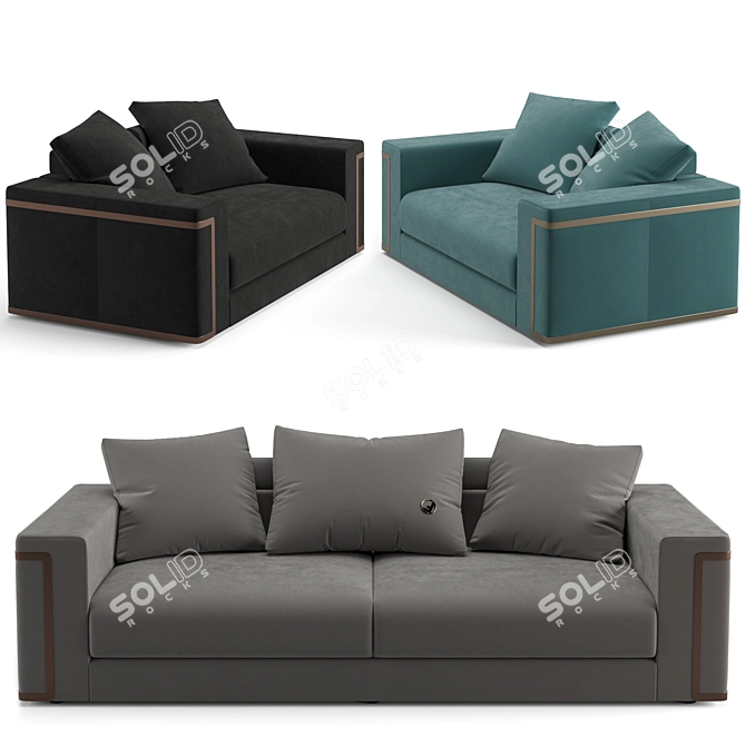Luxurious Fendi Casa Montgomery Sofa & Loveseat 3D model image 1