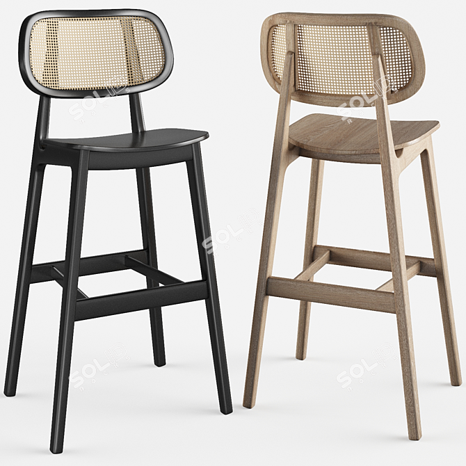 Rustic Cane Wood Bar Stool 3D model image 1