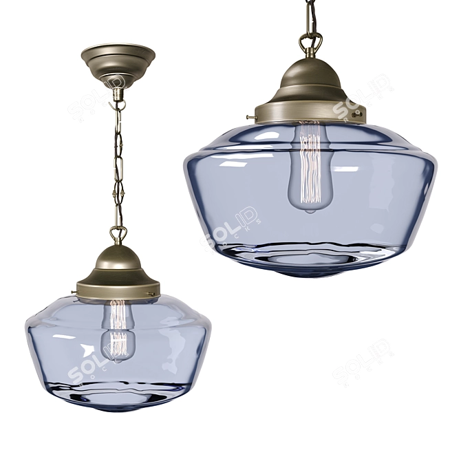 Vintage Brass and Smoked Glass Pendant 3D model image 5