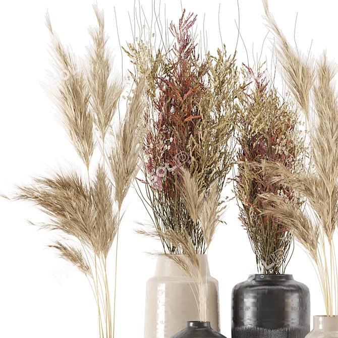 Pampas Dried Plantset: Handmade Vase 3D model image 4