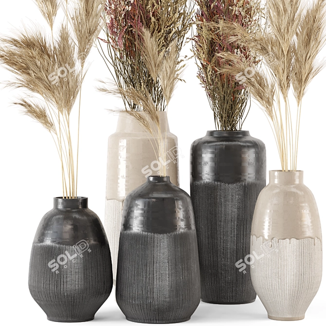 Pampas Dried Plantset: Handmade Vase 3D model image 6