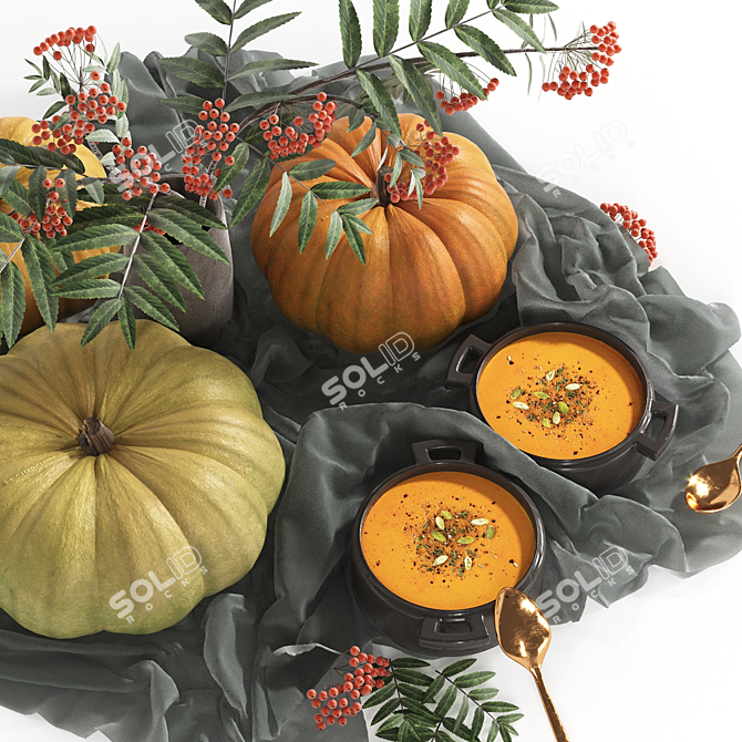 Pumpkin Kitchen Decor Set 3D model image 2