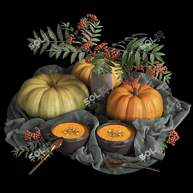 Pumpkin Kitchen Decor Set 3D model image 3