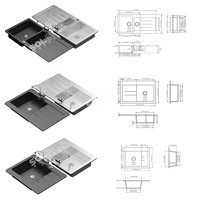 Lavello Double Bowl & Single Kitchen Sink 3D model image 2