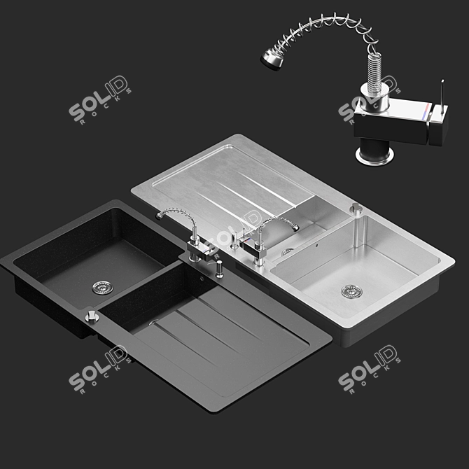 Lavello Double Bowl & Single Kitchen Sink 3D model image 6