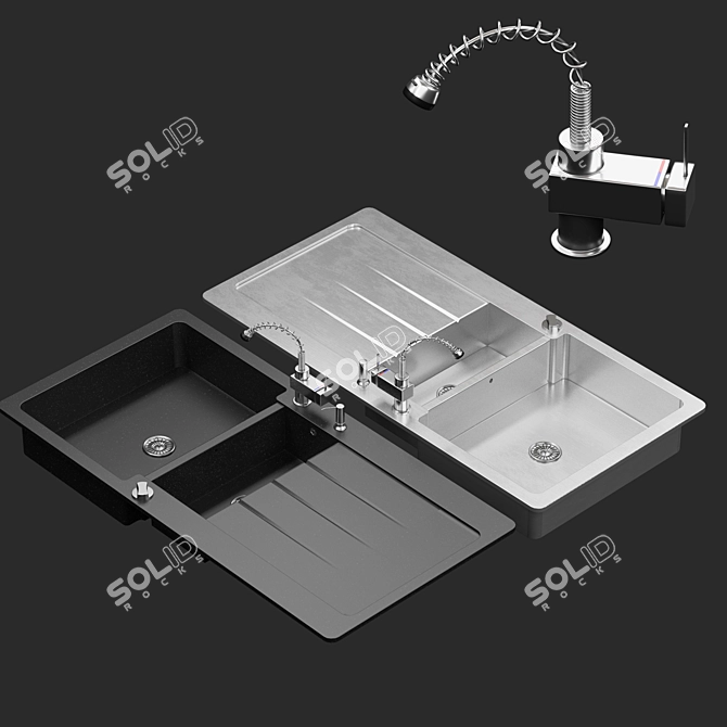 Lavello Double Bowl & Single Kitchen Sink 3D model image 12