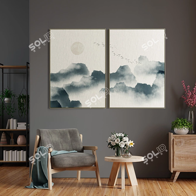 Elegant Set of 2 Painted Photo Frames 3D model image 4