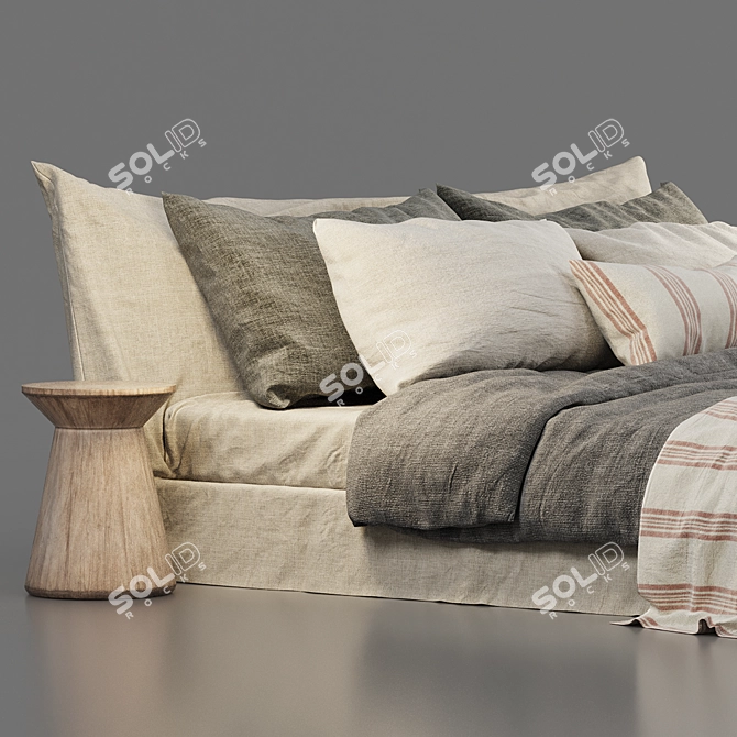 Luxurious Cozy Bed: Zara Home Linen Bedding & Bedhead 3D model image 6