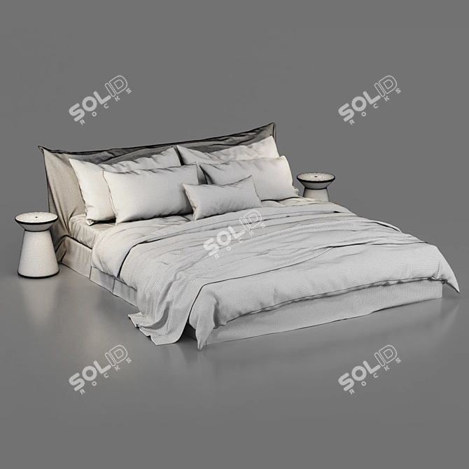 Luxurious Cozy Bed: Zara Home Linen Bedding & Bedhead 3D model image 7