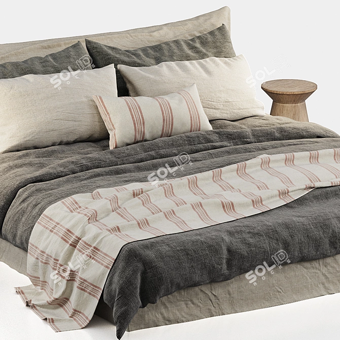 Luxurious Cozy Bed: Zara Home Linen Bedding & Bedhead 3D model image 13