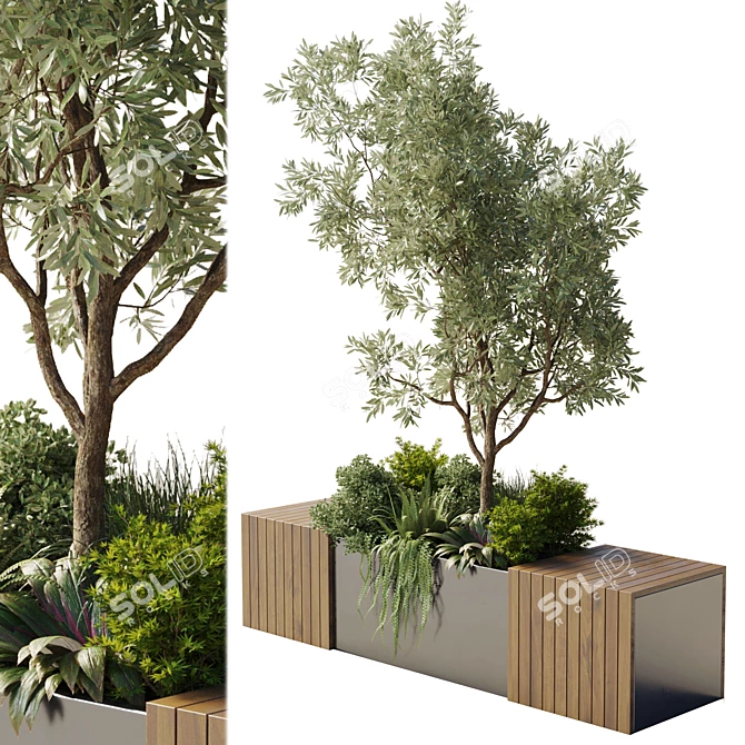 Urban Green Benches Collection: Plants & Trees 3D model image 1