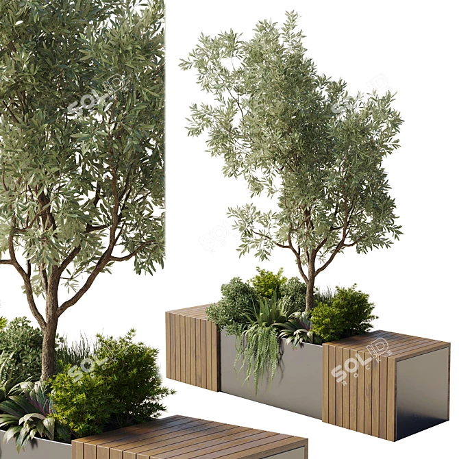 Urban Green Benches Collection: Plants & Trees 3D model image 2