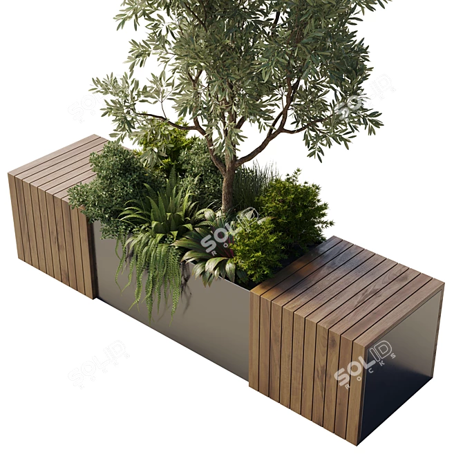 Urban Green Benches Collection: Plants & Trees 3D model image 5