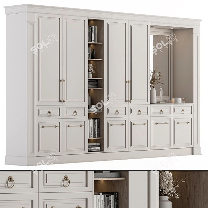 Elegant White Wood Hall Set 3D model image 1