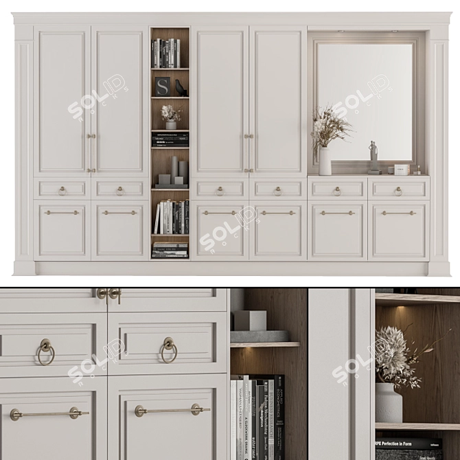 Elegant White Wood Hall Set 3D model image 2