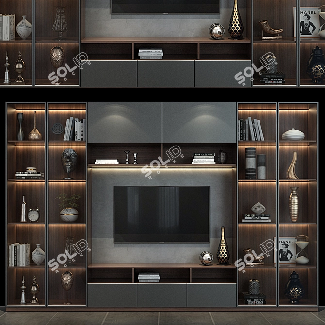 Modern TV Wall Set 261: Stylish & Functional 3D model image 1