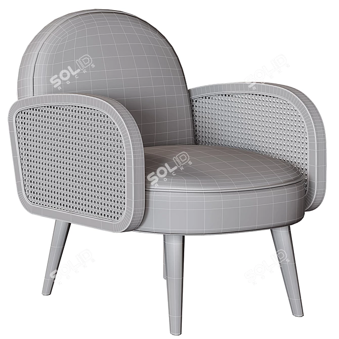 Velor and Wicker Finish Armchair 3D model image 4