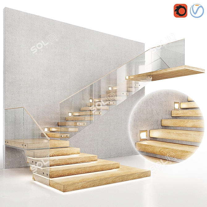 Elegant Staircase Design 3D model image 1